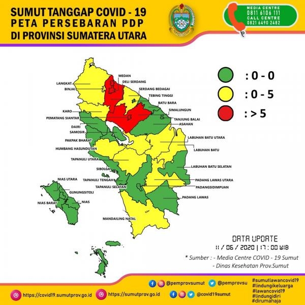 Peta Persebaran PDP di Provinsi Sumatera Utara 11 Juni 2020 